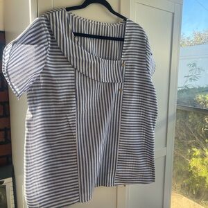 Striped Blue and White Women's Top 2XL